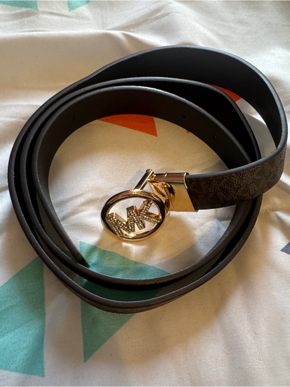 Michael Kors Black Logo Circle Buckle Belt